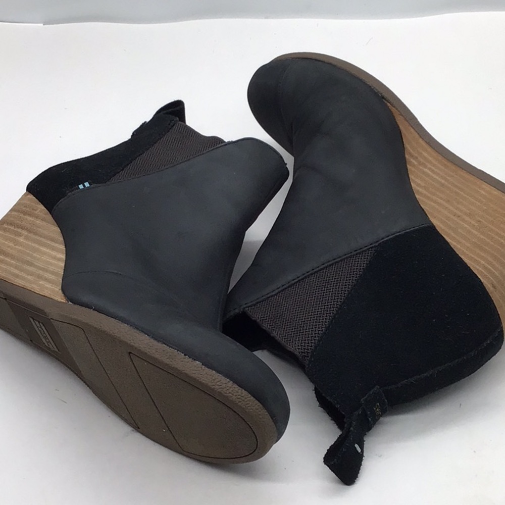 Toms Black Suede/Leather Wedge Heel Ankle Boot - Picture 6 of 15